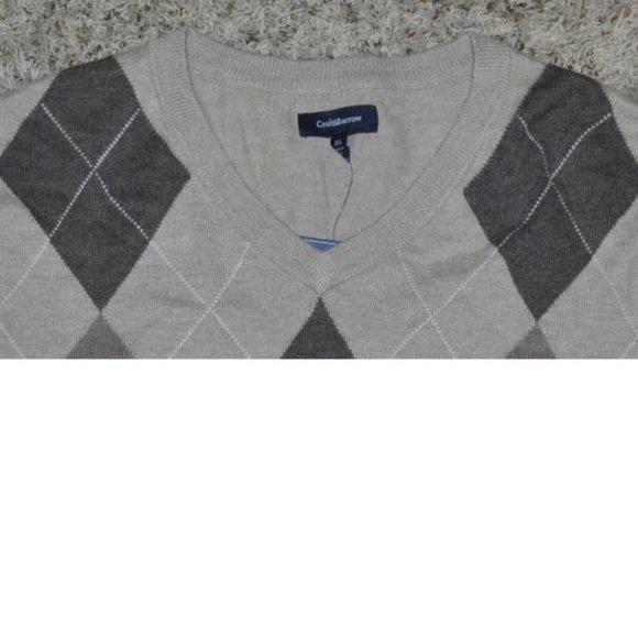 Mens Sweater Croft & Barrow X-Large Beige Argyle V-Neck Long Sleeve - Picture 2 of 3